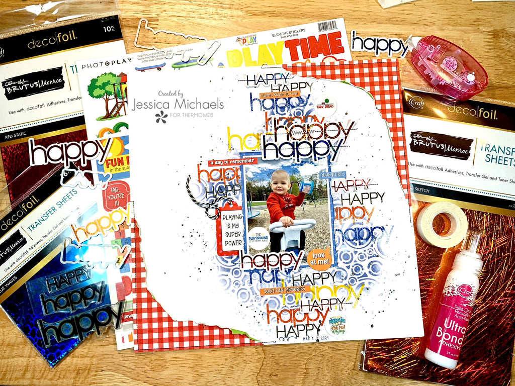 ALL NEW Deco Foil Transfers - Happy Scrapbook Layout