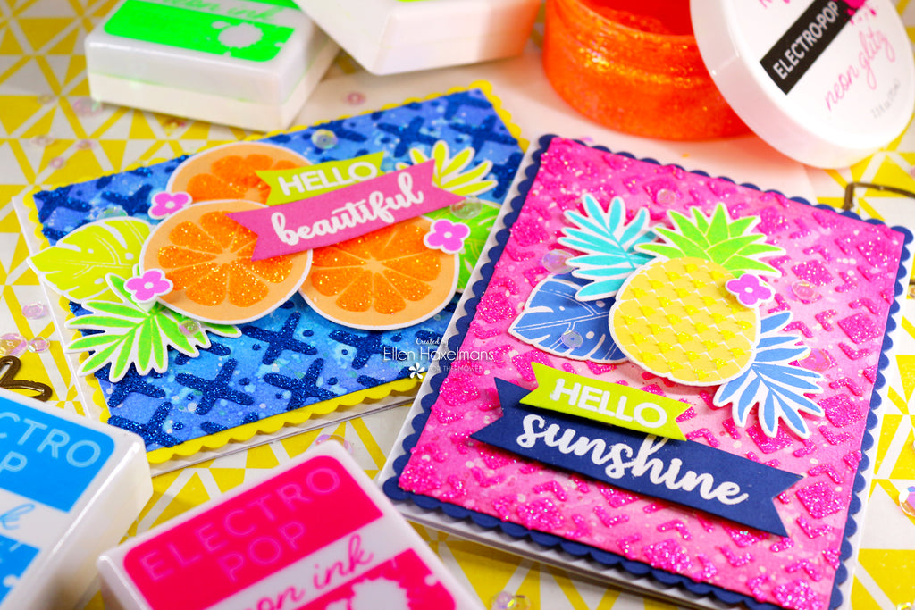 Colorful Stenciled Glitz Glitter Gel Fruit Cards