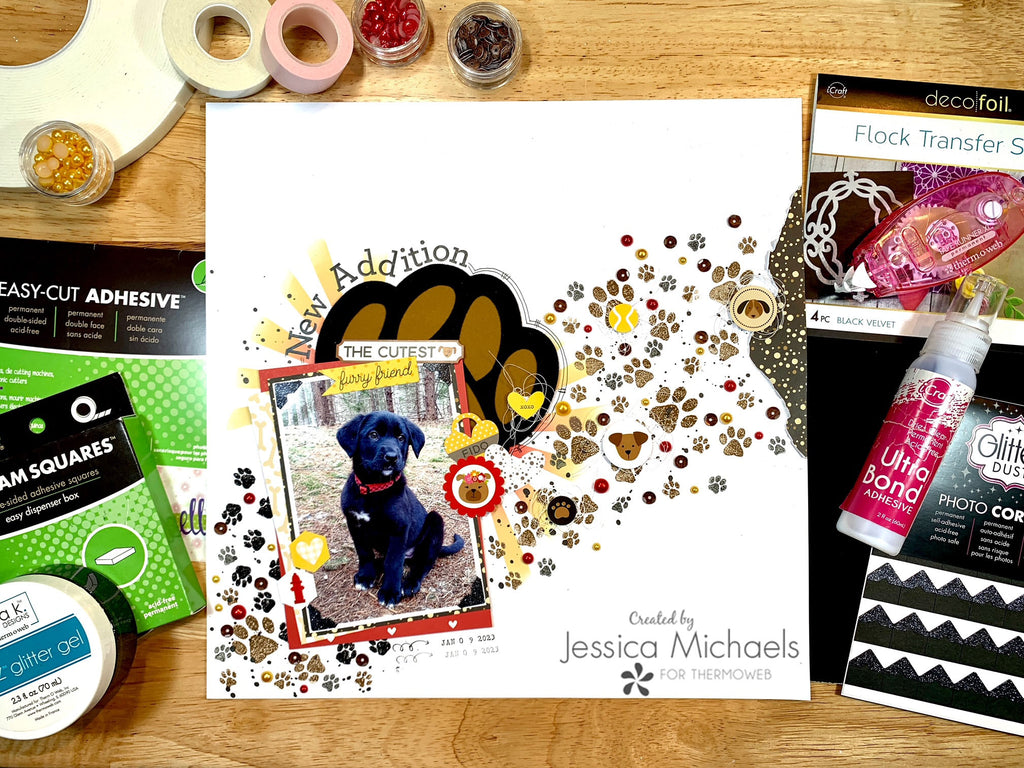 New Addition– Scrapbook Layout with Deco Flock and Glitter Glitz Gel