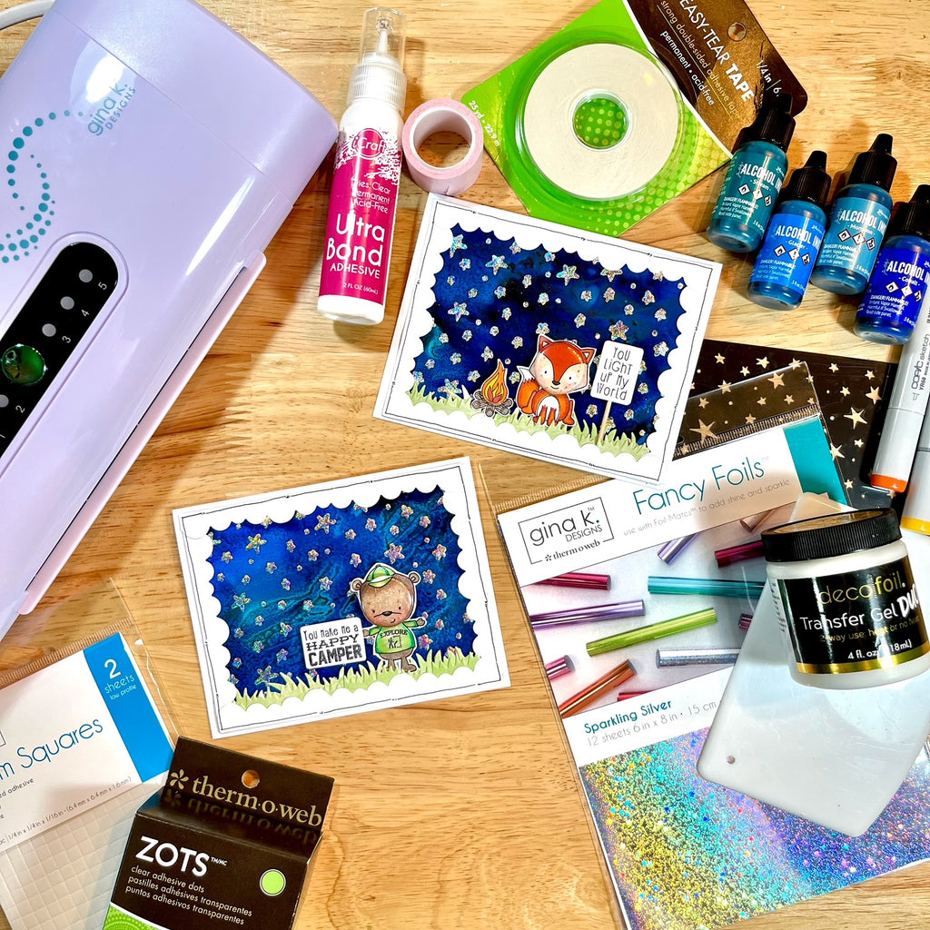 Night Sky Cards with Deco Foil Transfer Gel and Alcohol Inks!