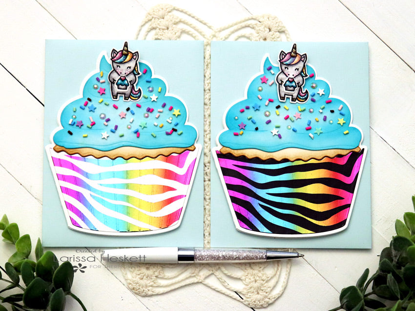 Rainbow Cupcake Cards with Deco Foil Toner Sheets and Adhesive Transfers