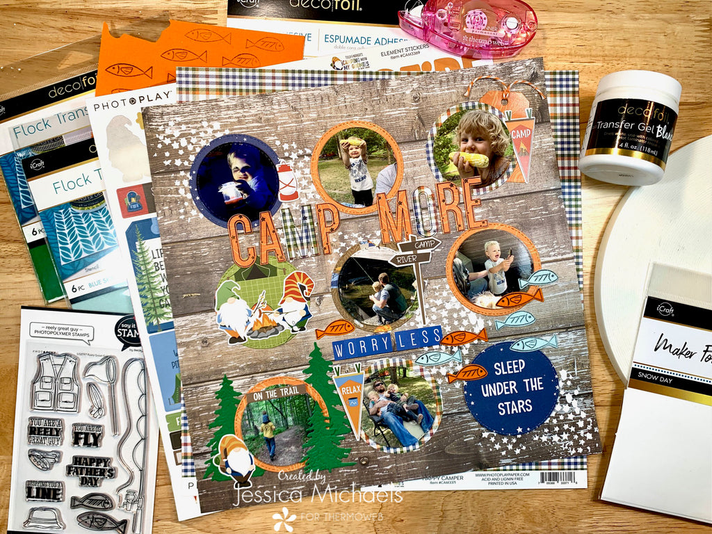 Camping Week – Camp More Worry Less Scrapbook Layout with Deco Foil
