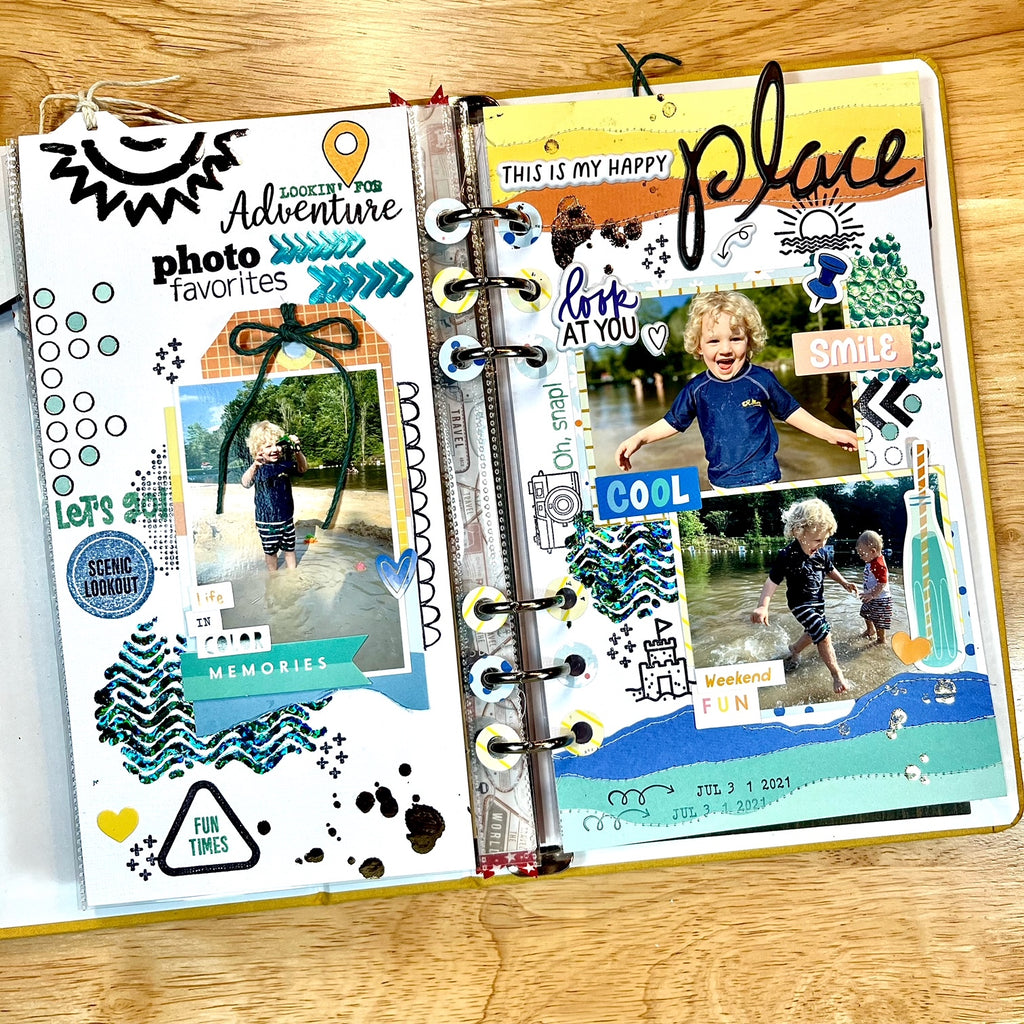 Happy Place – Travel Notebook Layout with NEW Color Harmony Foil and Duo Transfer Gel