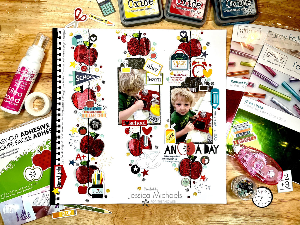 An Apple A Day–Scrapbook Layout with Easy Cut Adhesive and Gina K Fancy Foils