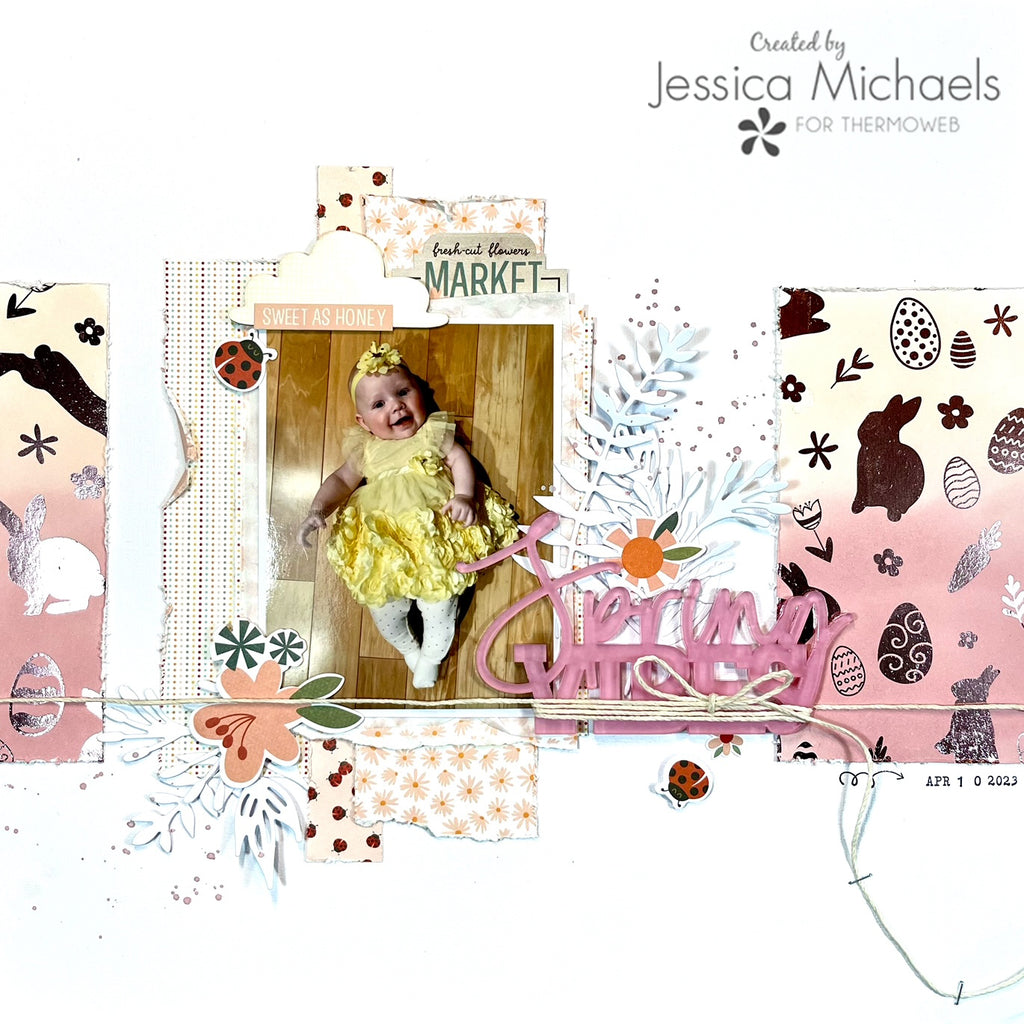 Spring Vibes– Scrapbook Layout with ALL NEW Deco Foil Toner Card Fronts