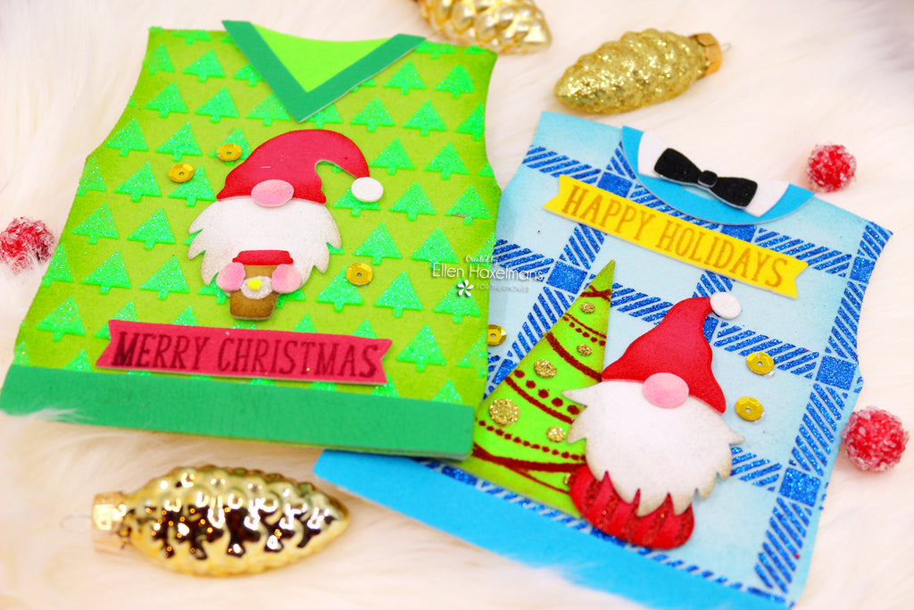 Ugly Christmas Gnome Sweater Cards with Glitz Glitter Gel