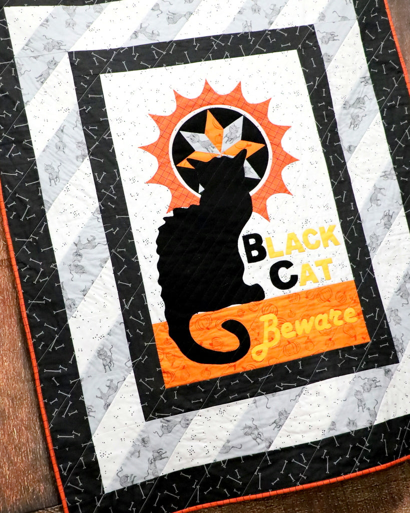 Beware Black Cat Halloween Quilt with Basting Spray