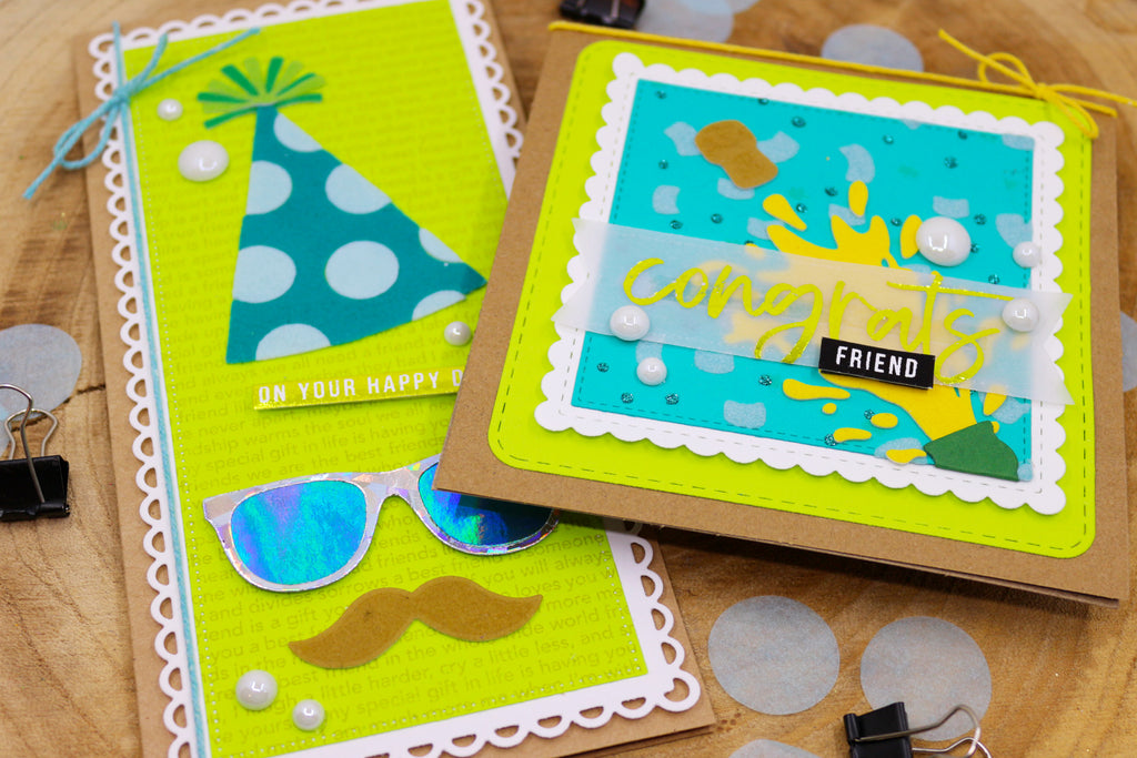 Masculine Birthday Cards with Deco Foil Flock and Glitz Glitter Gel