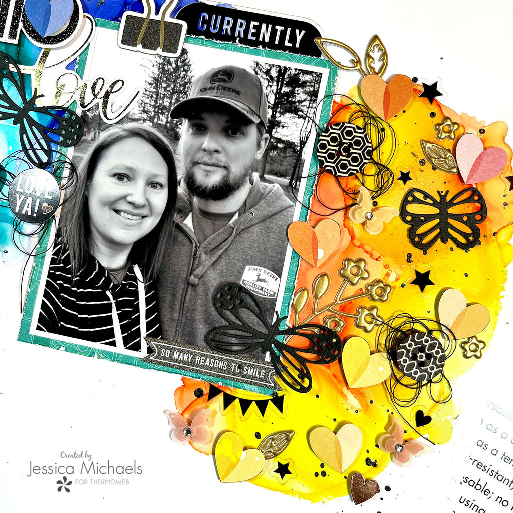 Hello Love–Scrapbook Layout with Deco Foil and Adhesive Transfers