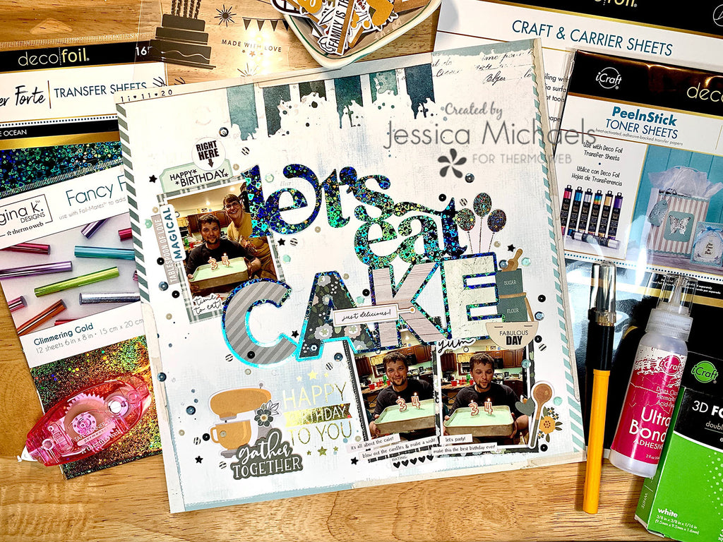Let’s Eat Cake - Scrapbook Layout with Deco Foil and Adhesive Transfers