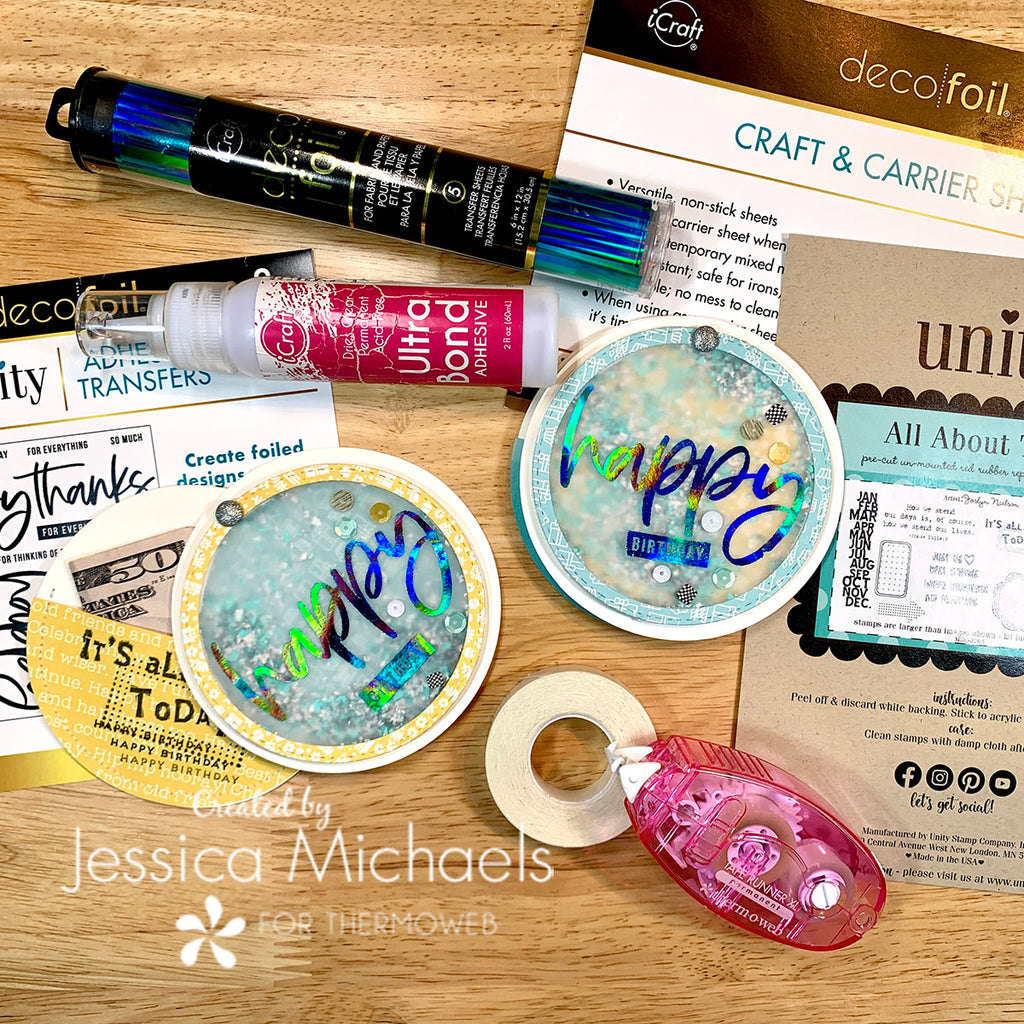 Birthday Shaker Swivel Cards with Deco Foil and Unity Adhesive Transfers and Stamp