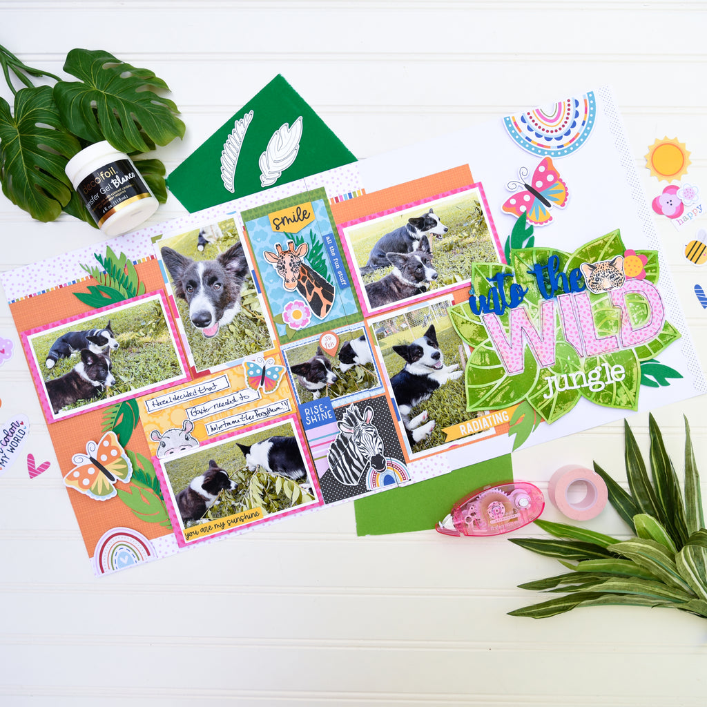 Into The Wild Jungle Scrapbook Layout with Deco Foil Flock