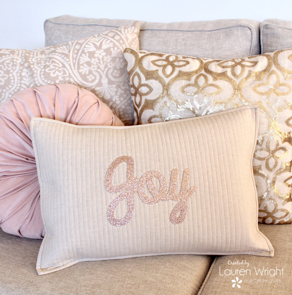 Beautiful Rose Gold Joy Christmas Pillow