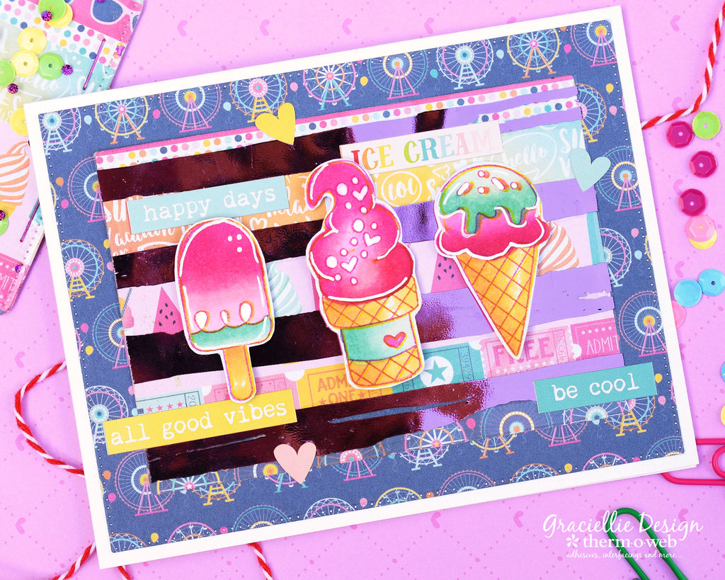 Layering Deco Foil Clear Toner Sheets and Patterned Paper with Newton's Nook