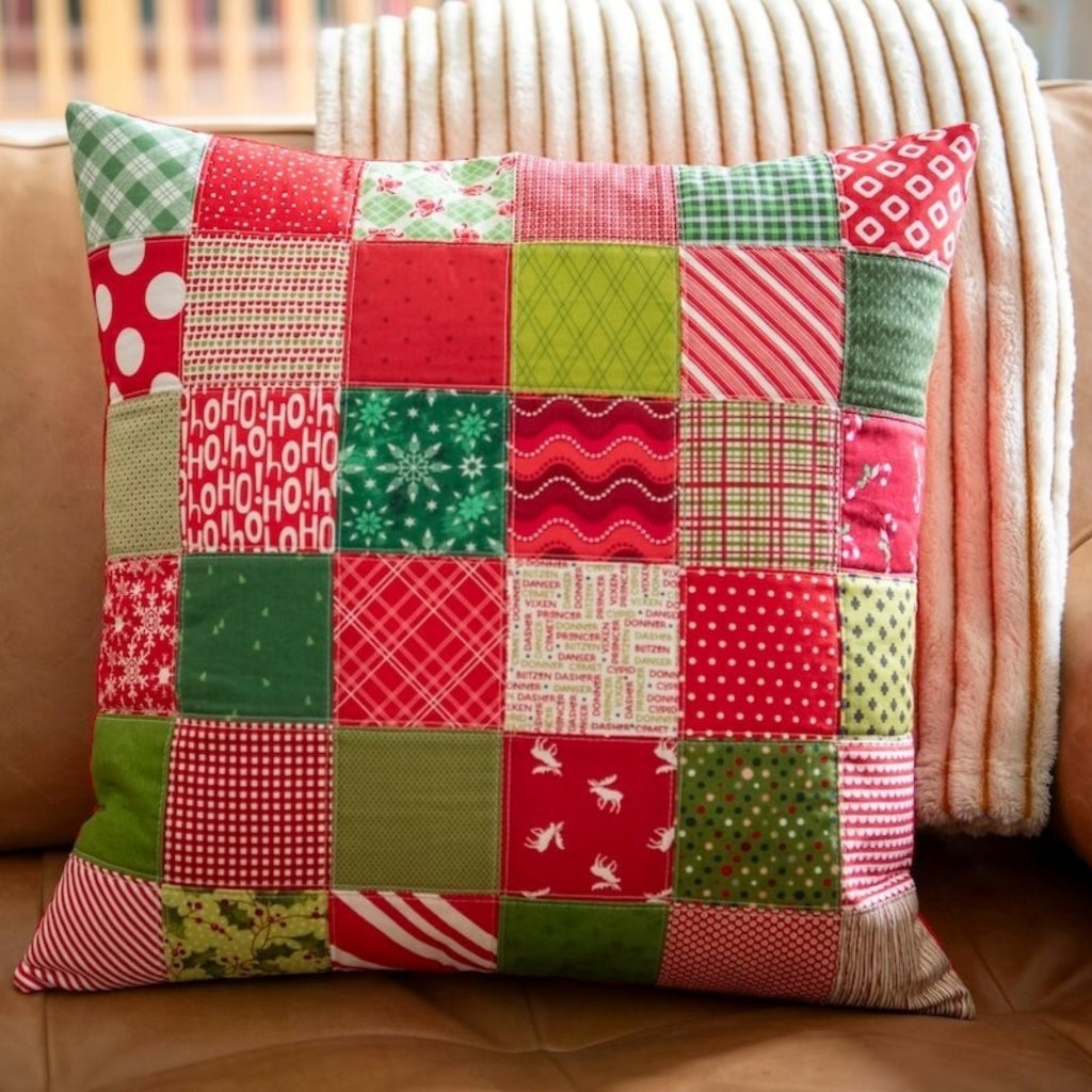 Patchwork Christmas Pillow Cover with Fusible Fleece