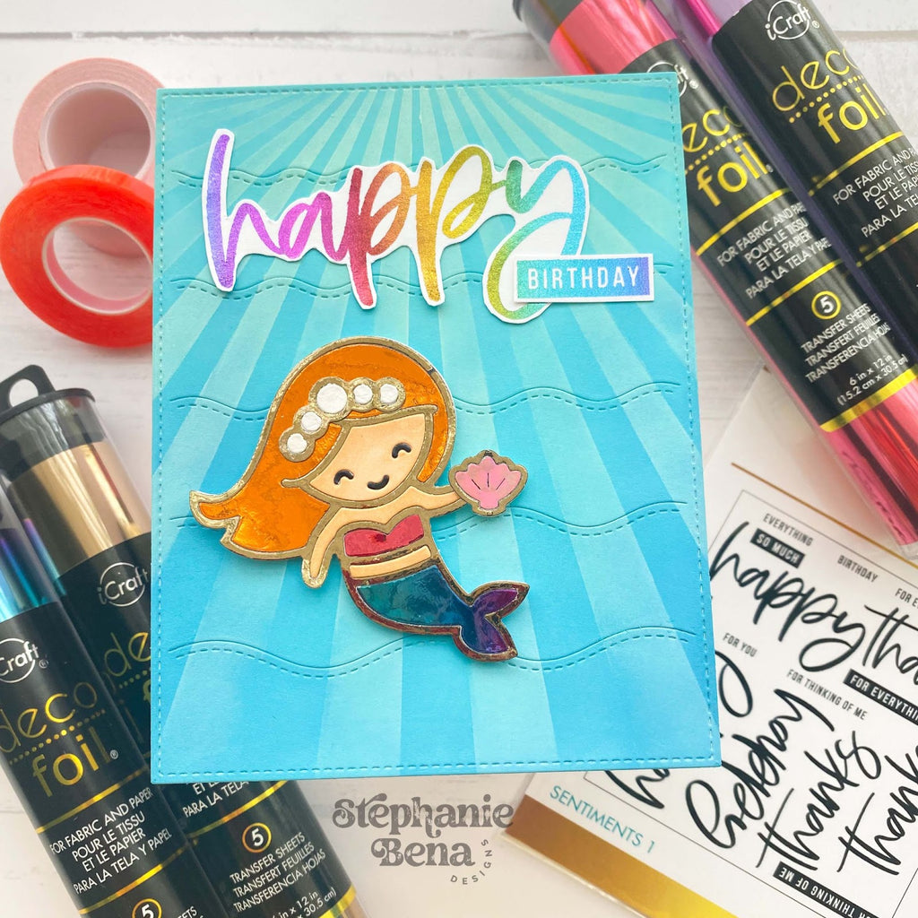 Deco Foil Rainbow Mermaid Birthday Card with Unity Adhesive Transfers