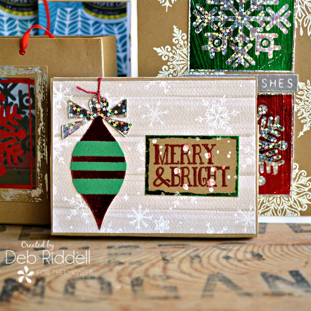 Christmas Gift Tag Holder Ensemble With Deco Foil Flock and Foil Transfer Sheets