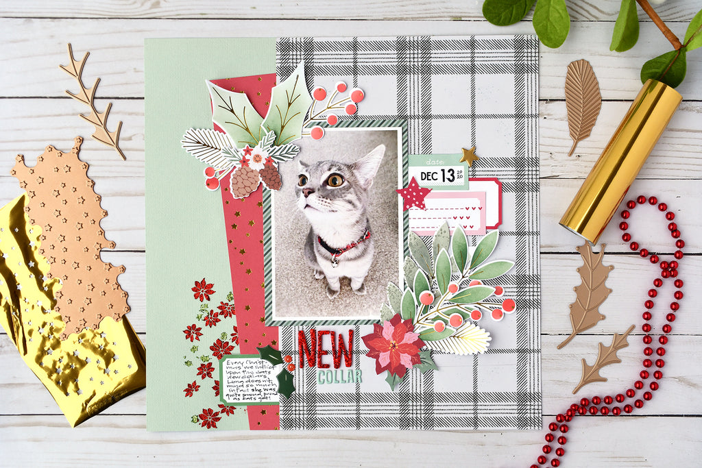 HOT Foil Christmas Kitty Scrapbook Layout