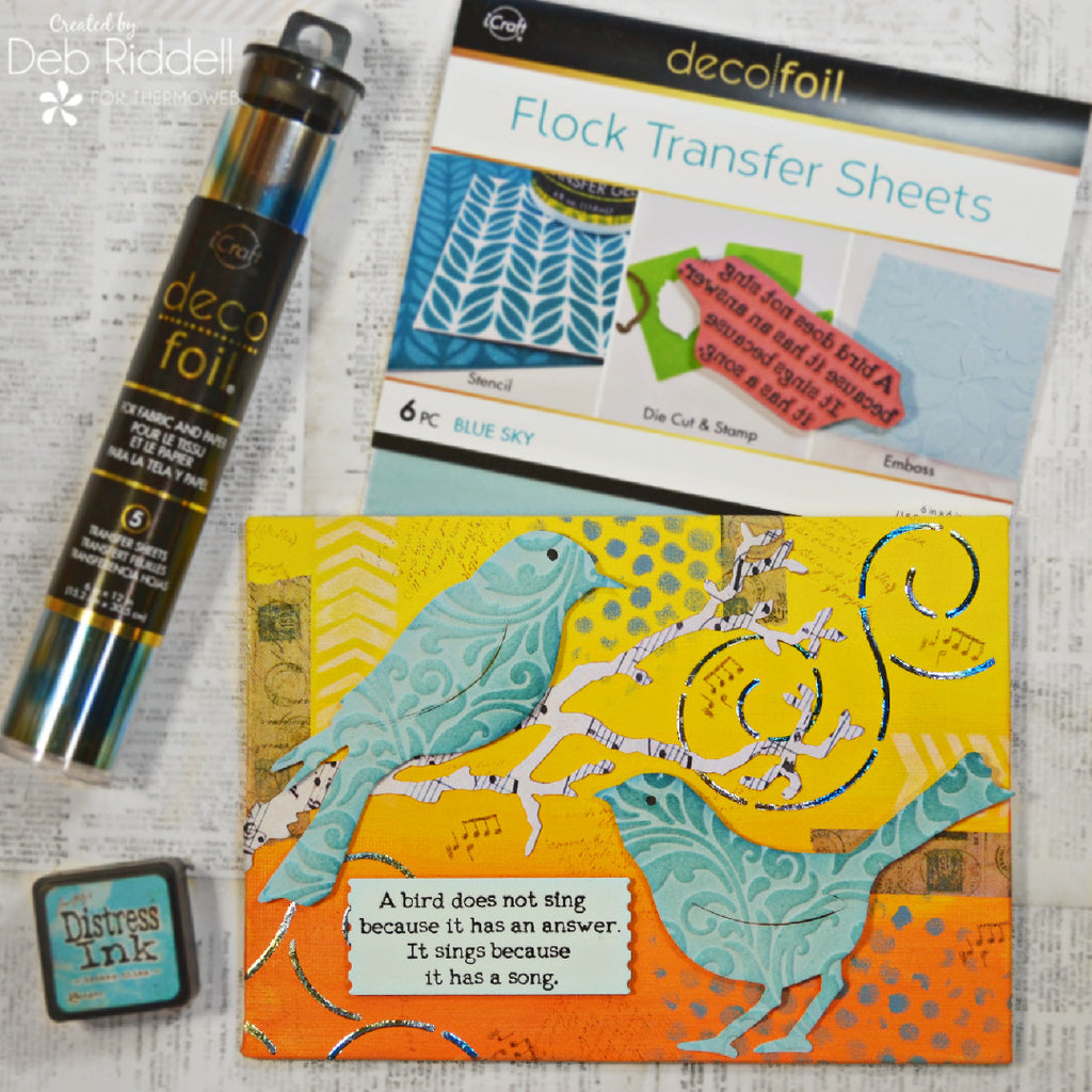 Ombre Blue Bird Canvas With Deco Foil Flock