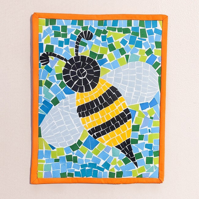Happy Bee Fabric Mosaic Quilt Wall Hanger