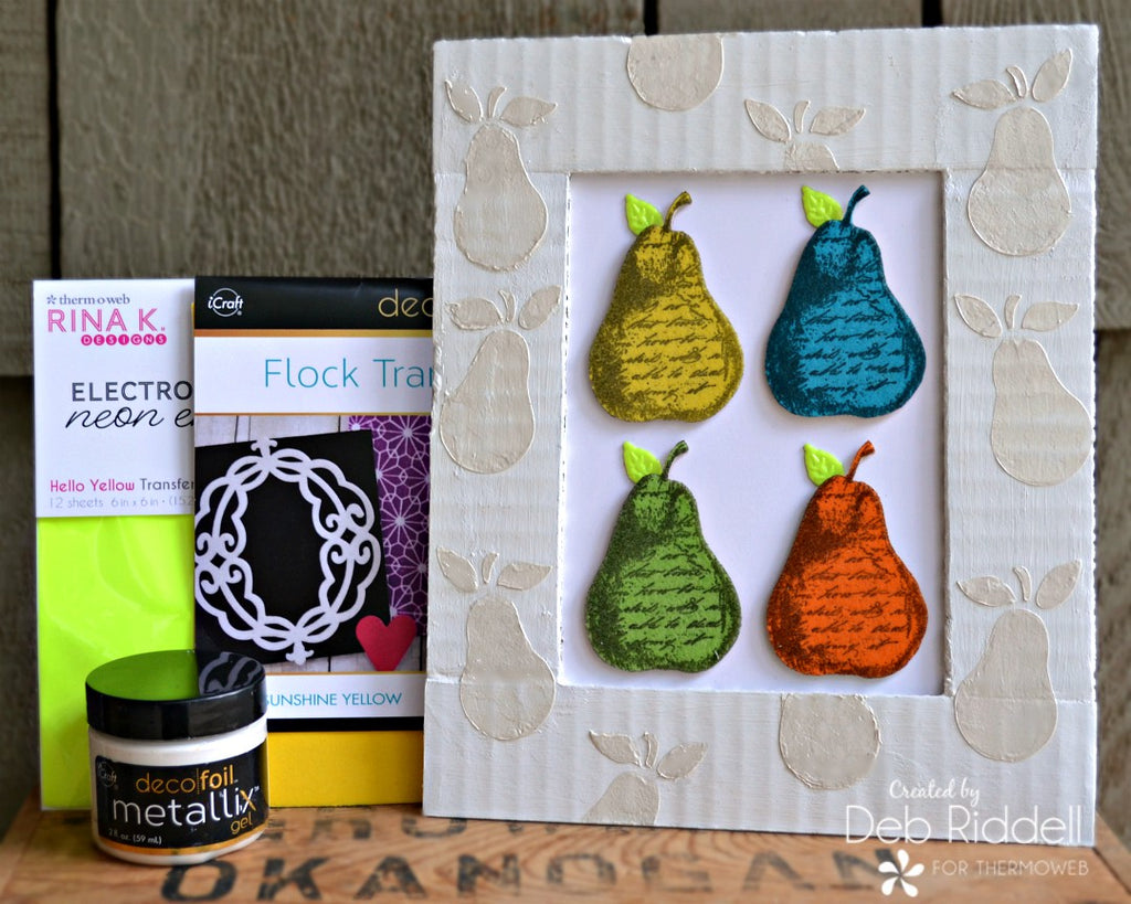 Pop Art Pear Frame With Deco Foil Flock Transfer Sheets and Metallix Gel