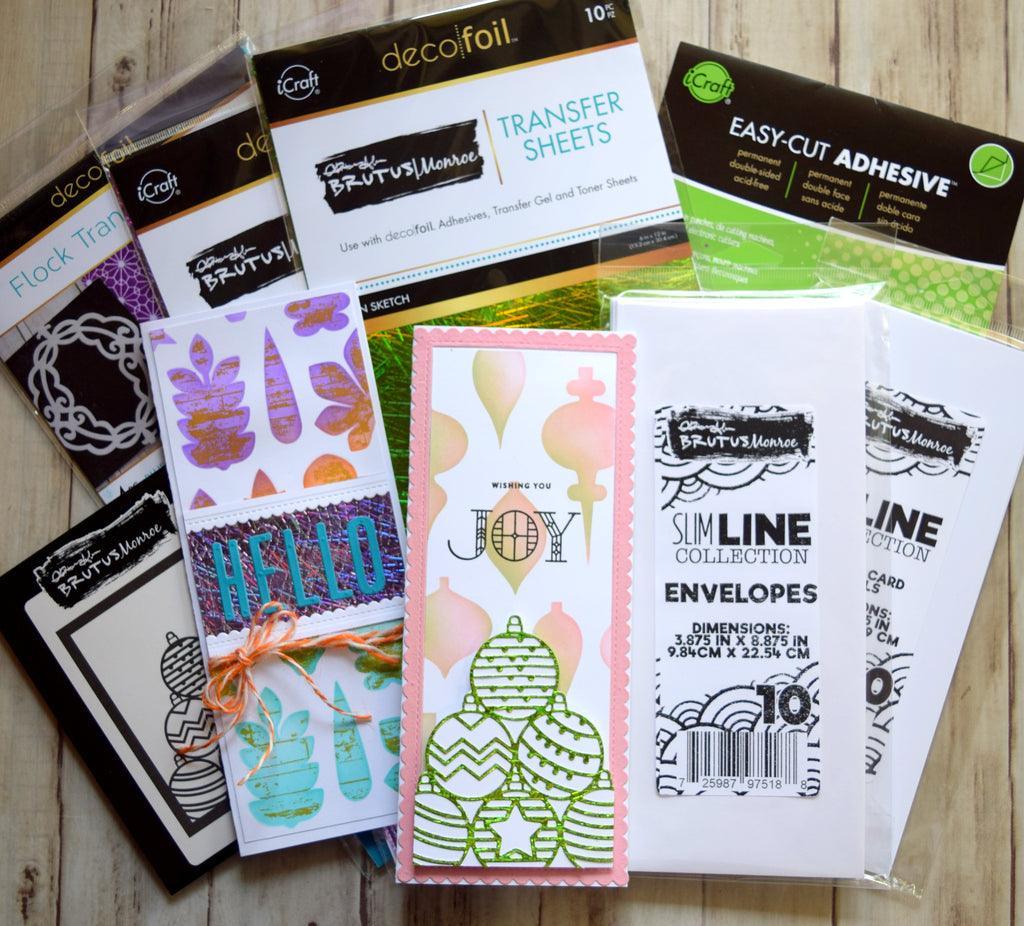 Sending Joy Cards with Brutus Monroe Slimline Collection and Deco Foil