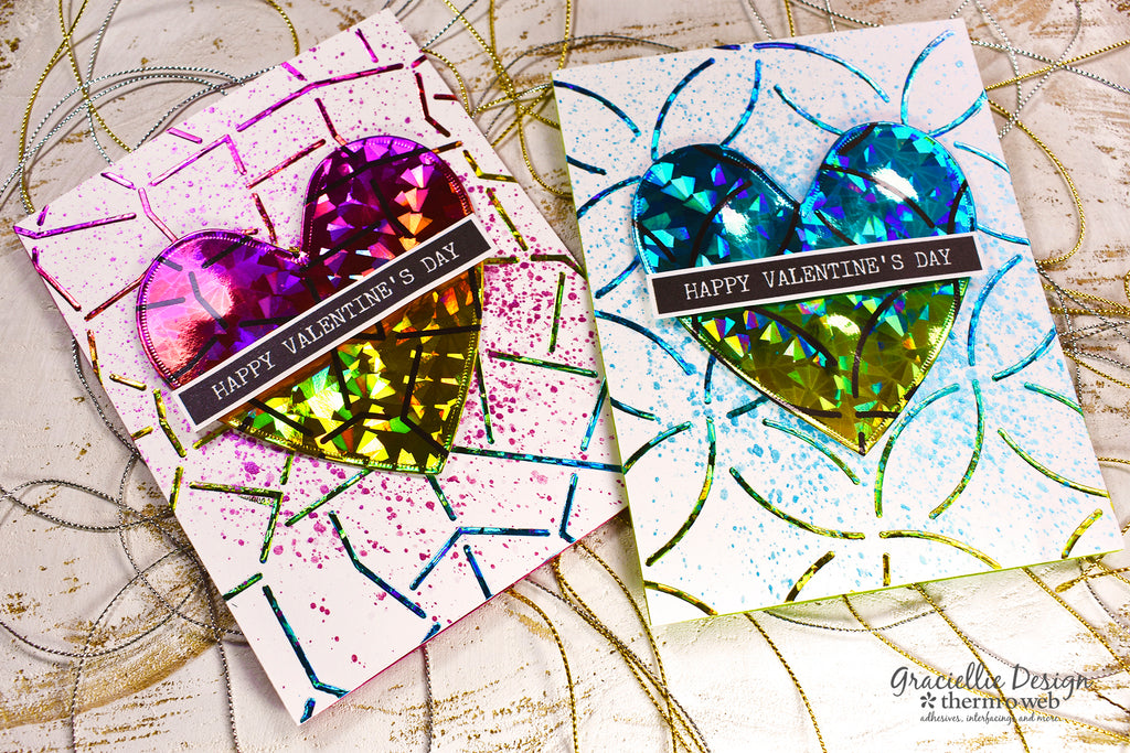 Rainbow Shattered Glass Deco Foil Heart Cards