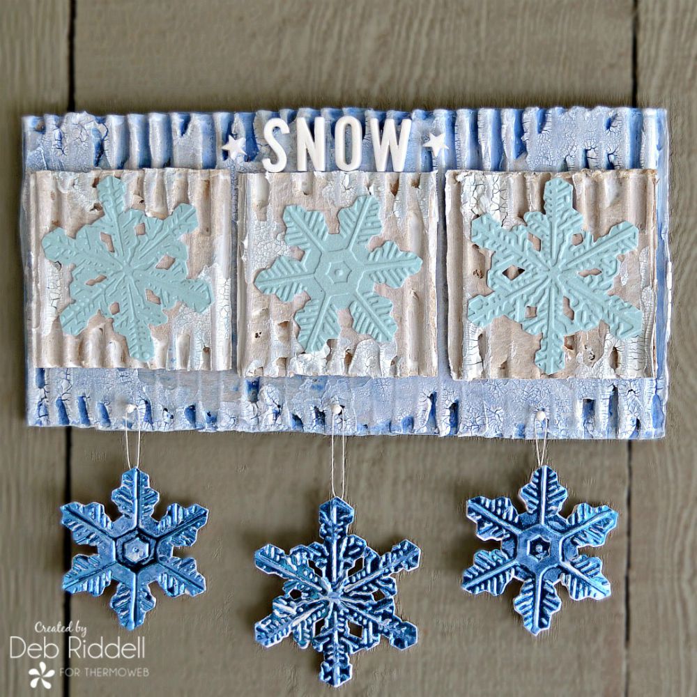 Snowflakes Mixed Media Wall Hanging With Deco Foil Flock, Foil and Metallix Gel