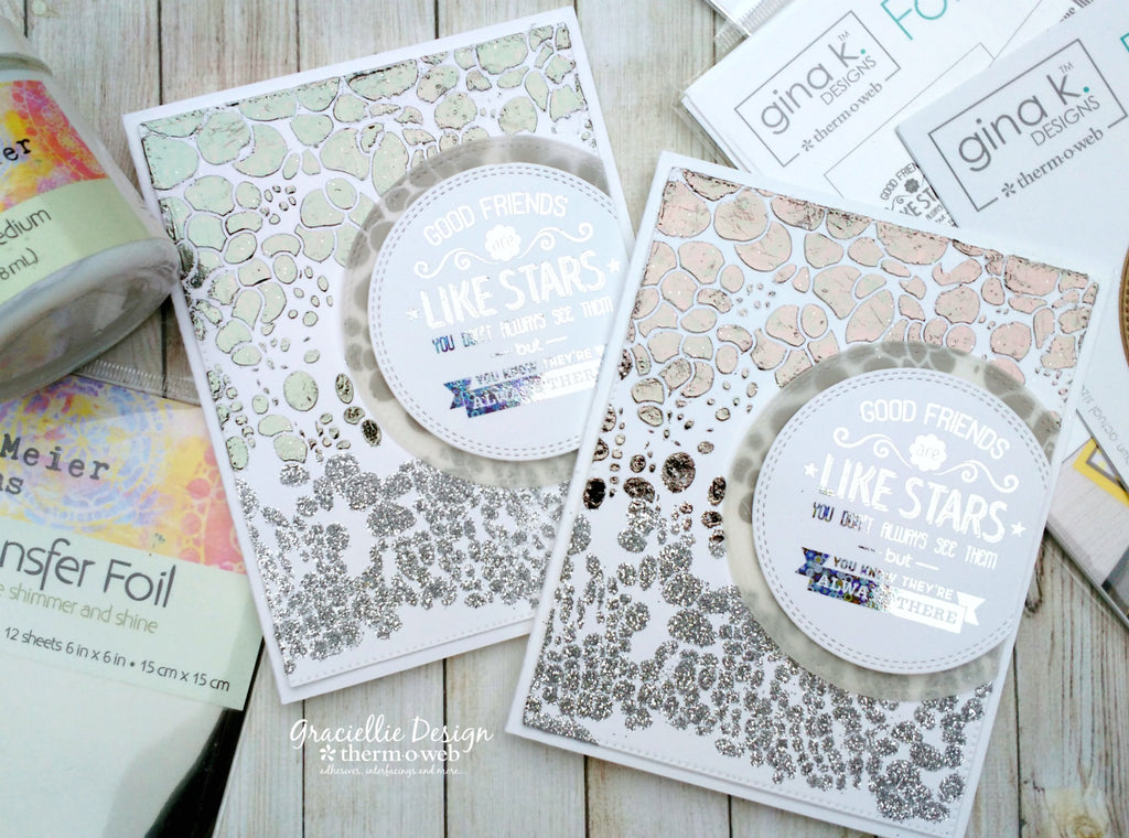 Foil and Glitter Stenciled Cards with Mixed Media Medium