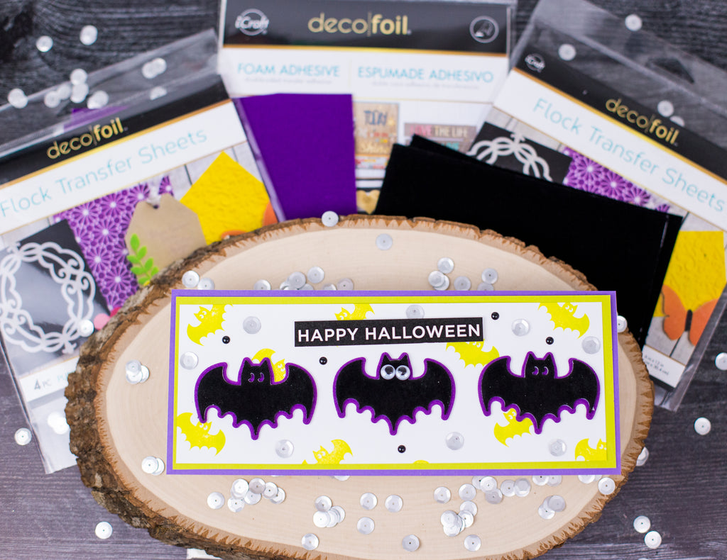 Halloween Bat Slimline Card with Double Layered Flock