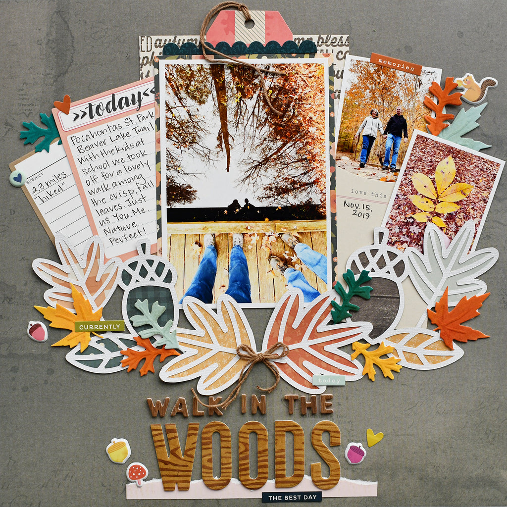 Walk in The Woods Fall Scrapbook Page with Deco Foil Flock