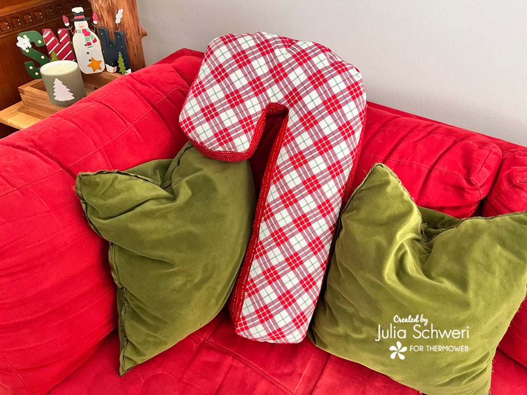 Candy Cane Shaped Pillow with HeatnBond Interfacing