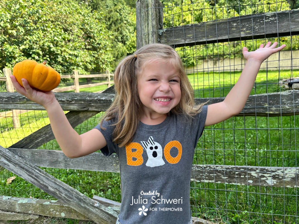 BOO Ghost Halloween Applique T-Shirt