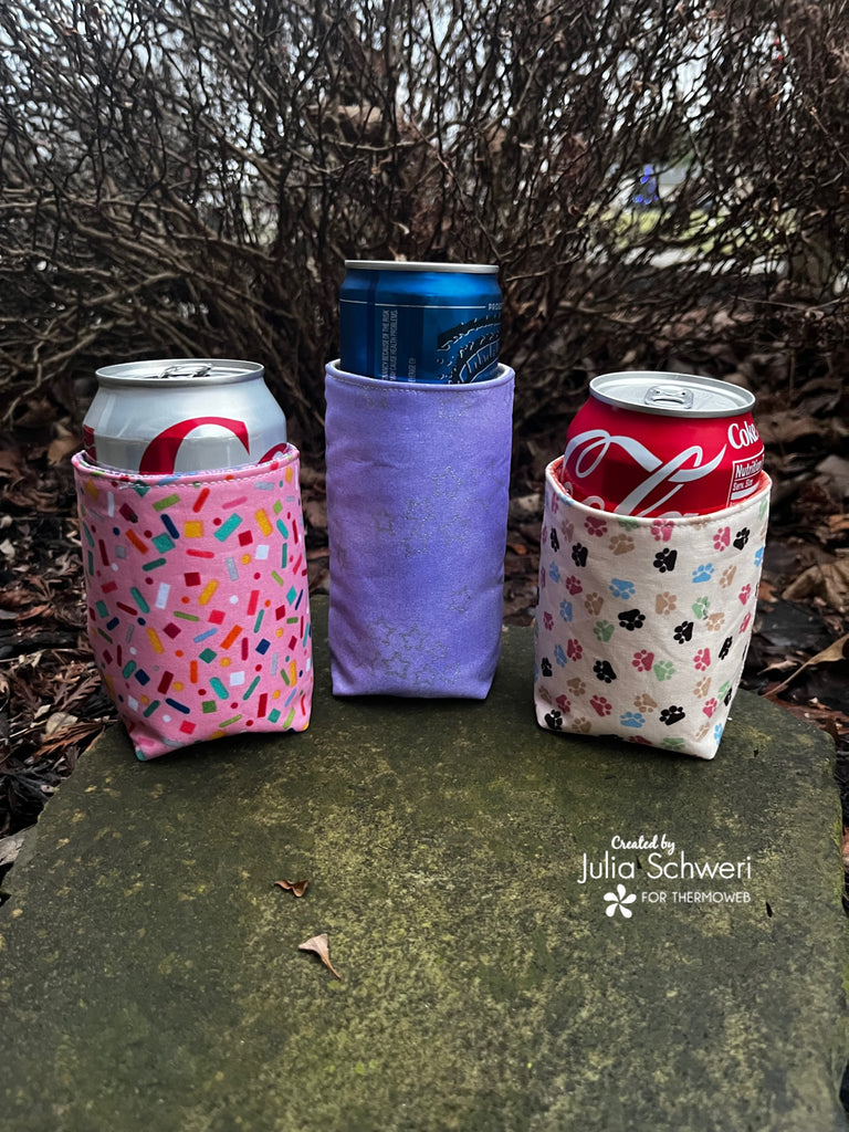 Fabric Drink Can Cozy Made with HeatnBond Liquid Vinyl