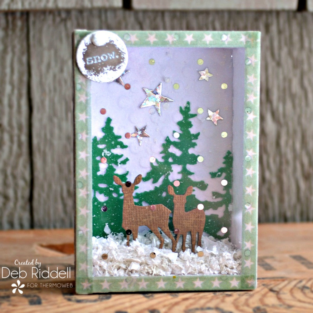 Winter Forest Snowglobe Vignette Box With Deco Foil Flock Transfer Sheets