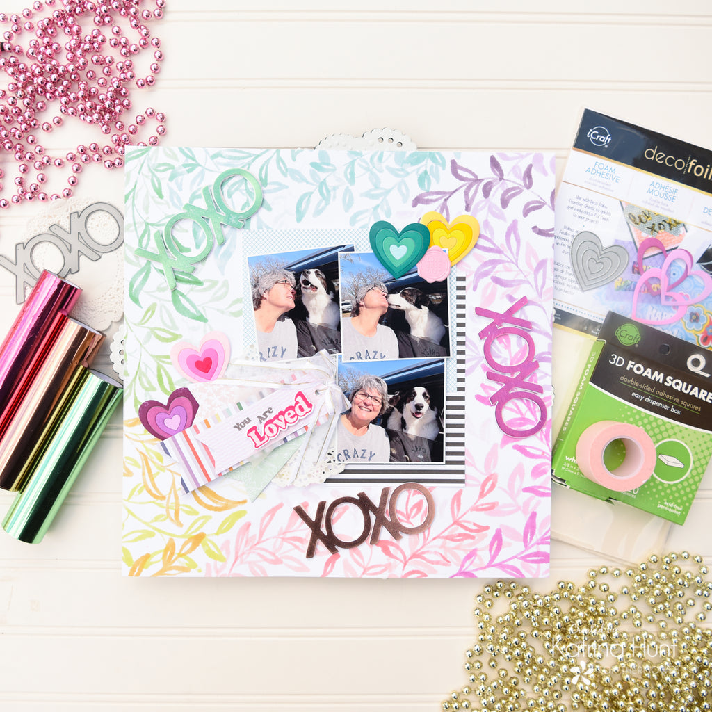 XOXO Scrapbook Layout with Avery Elle and NEW Deco Foil HOT Foils