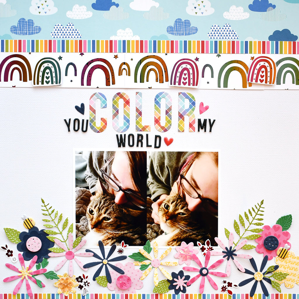 You Color My World Scrapbook Layout with Rainbow Deco Foil