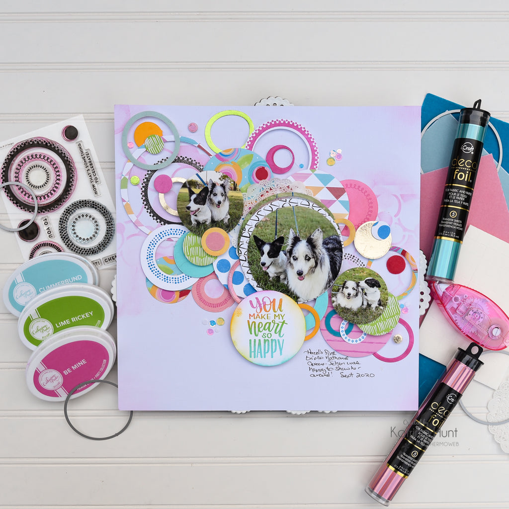 Circle Scrapbook Layout Using Deco Foil and Flock