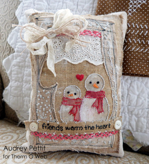 Embroidered Snowman Pillow - with SpraynBond Fusible Adhesive