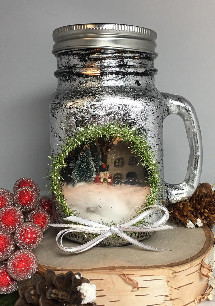 Make a Faux Mercury Glass Mason Jar Winter Scene with Deco Foil