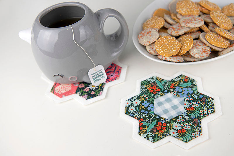 Handsewn Hexie Drink Coasters with Basting Spray