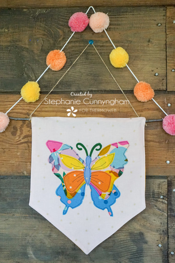 Colorful Fabric Butterfly Applique Wall Hanging