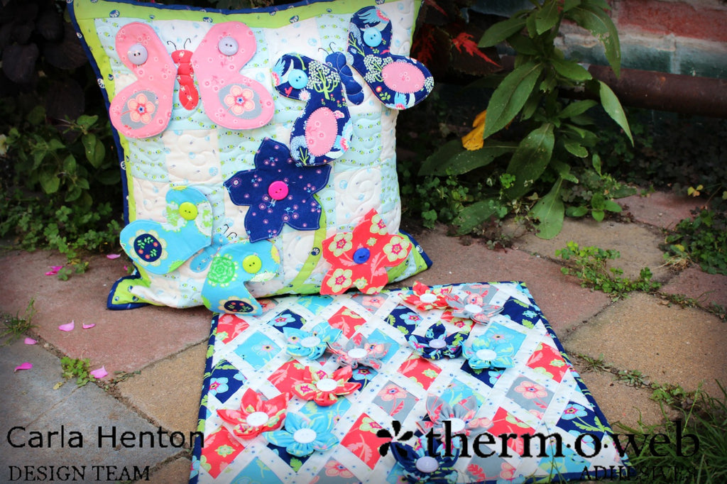 Kanzashi Lattice Mini Quilt and Reversible Applique Pillow featuring Luxe Interfacing by Thermoweb