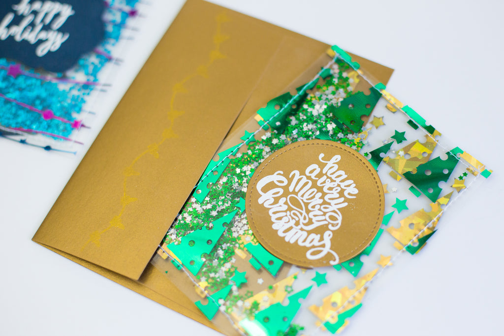 New Deco Foil Clear Designer Holiday Toner Sheets Release! Shaker Pocket Cards