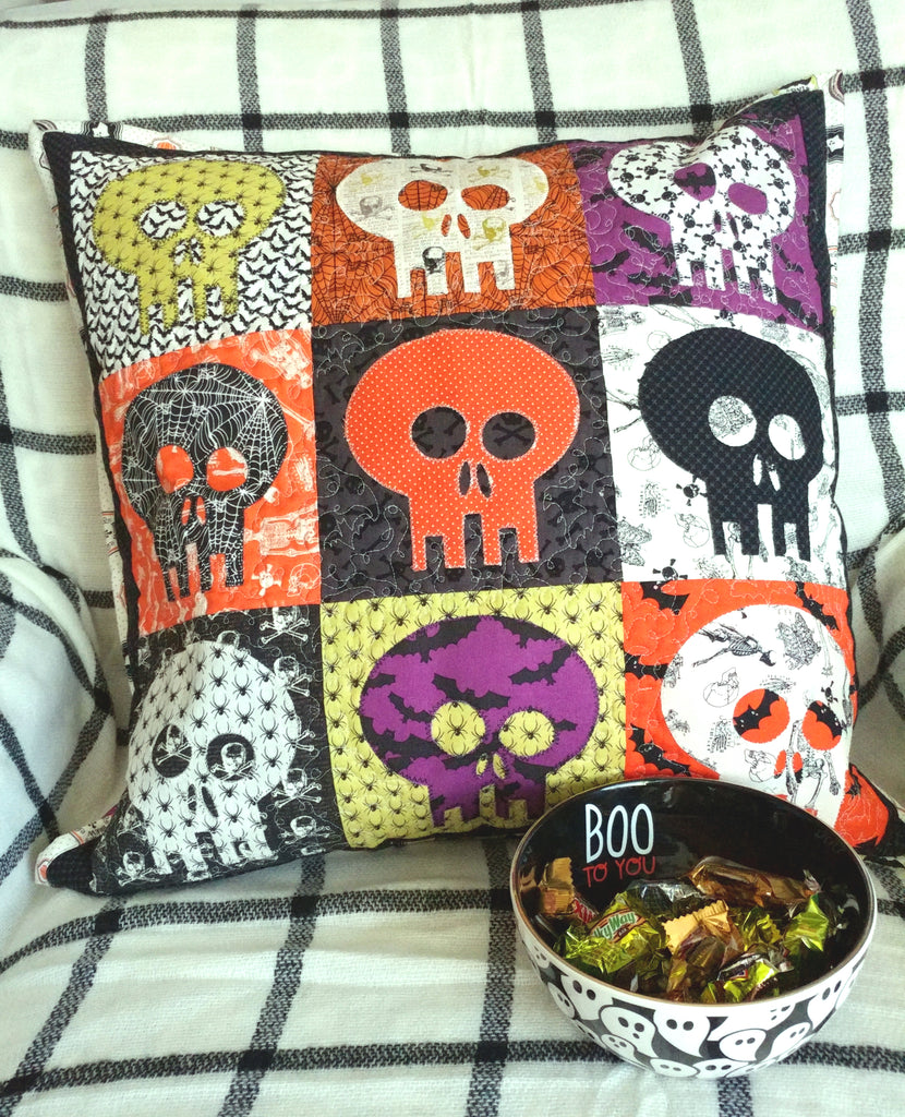 Halloween Skeleton Color Block Applique Pillow