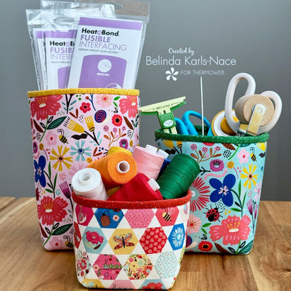 Fabric Canisters. A project by Belinda Karls-Nace/Blue Ribbon Designs for the Therm O Web Blog.