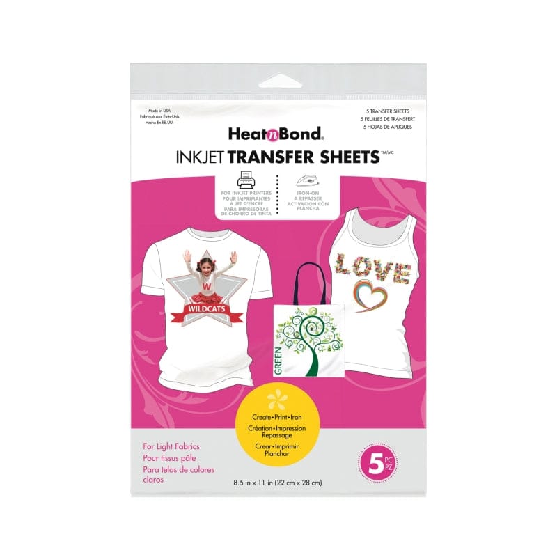 Therm O Web HeatnBond Inkjet Transfer Sheets 5pk, Light Colored Fabrics 3367