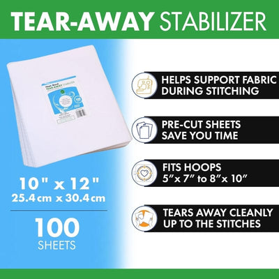 Therm O Web Tear Away Machine Embroidery Stabilizer by HeatnBond - 10 inch x 12 inch Sheets Medium Weight 1.8 Ounce - Pack of 100 Q7509