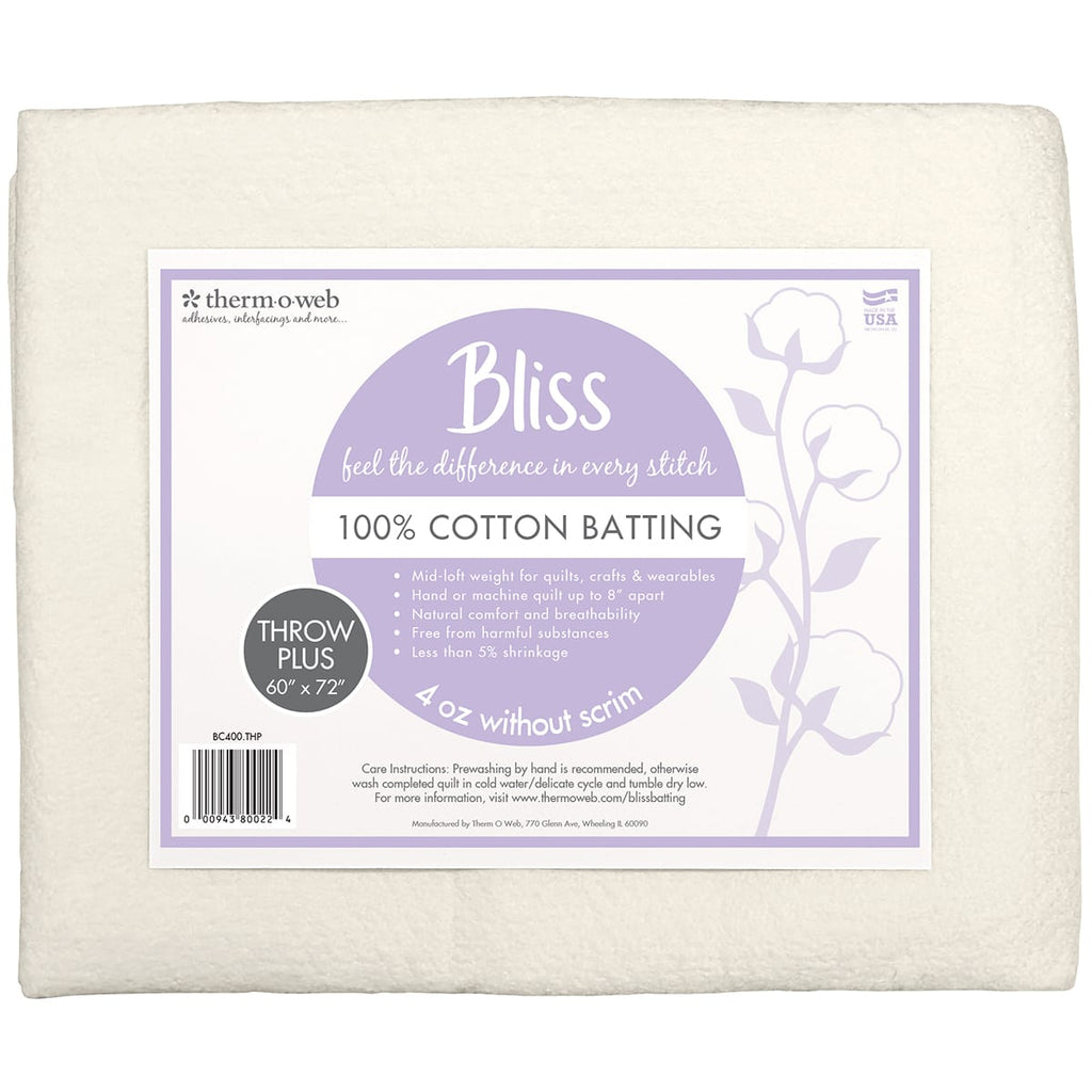 thermoweb.com Bliss 100% Cotton Batting - Throw&nbsp;Plus&nbsp;60"&nbsp;x&nbsp;72" BC400.THP