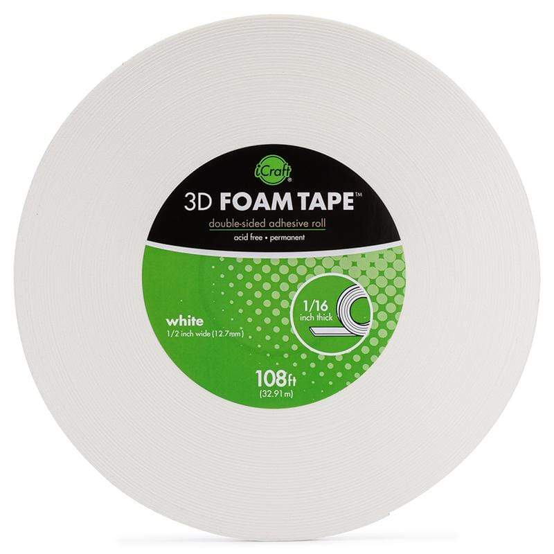 iCraft 3D Foam Tape Jumbo Roll (White) 1/16 Thick x 108 ft